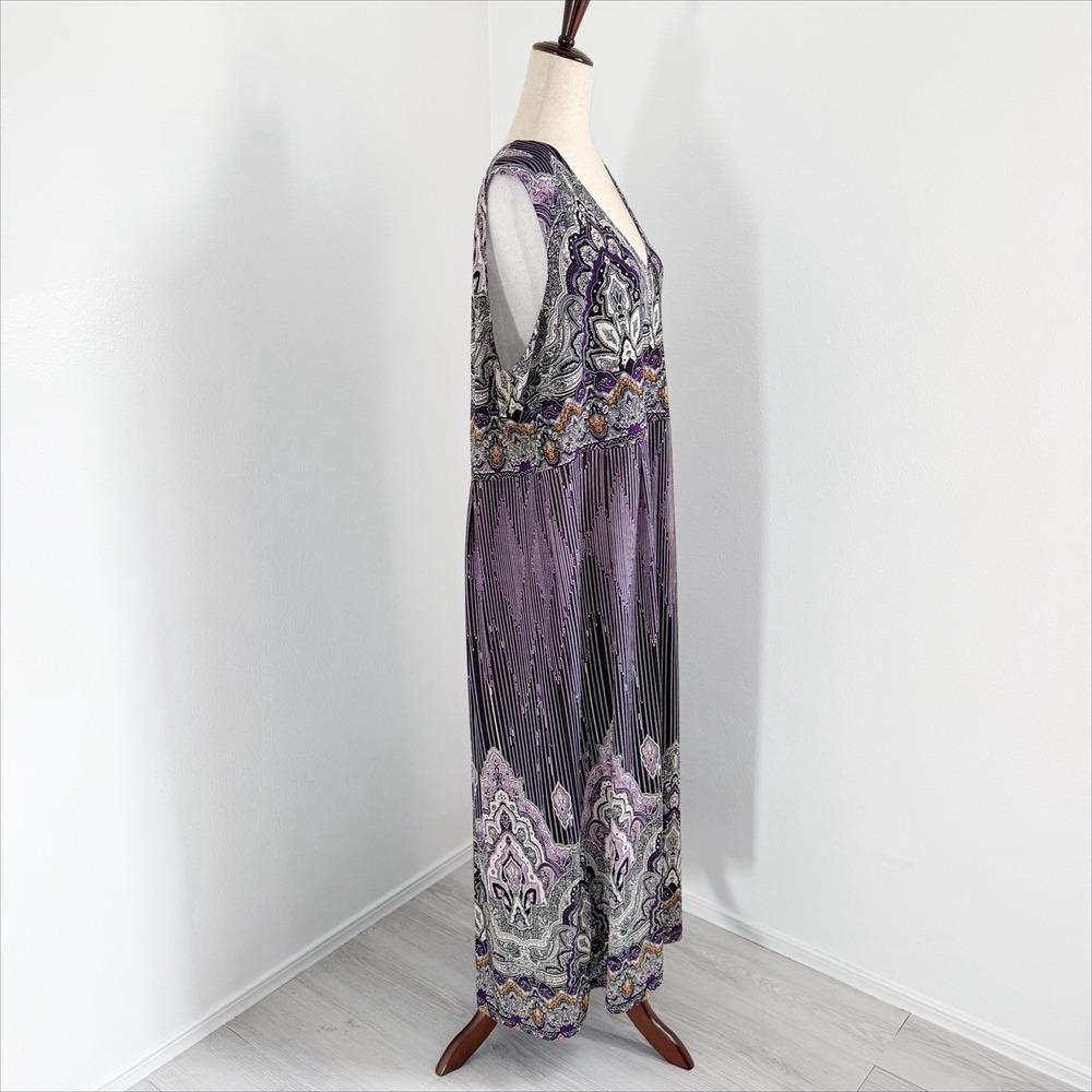 La Cera Maxi Dress Womens 1X Plus Purple Bohemian Artsy Indie Resortwear Stretch - Picture 4 of 9
